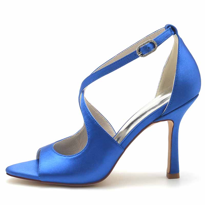 3.74" Peep Toe Satin Bridal Shoes Crossed Strappy Heels