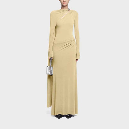 Ruched Maxi Dress With Cape Sleeves Long Evening Dress