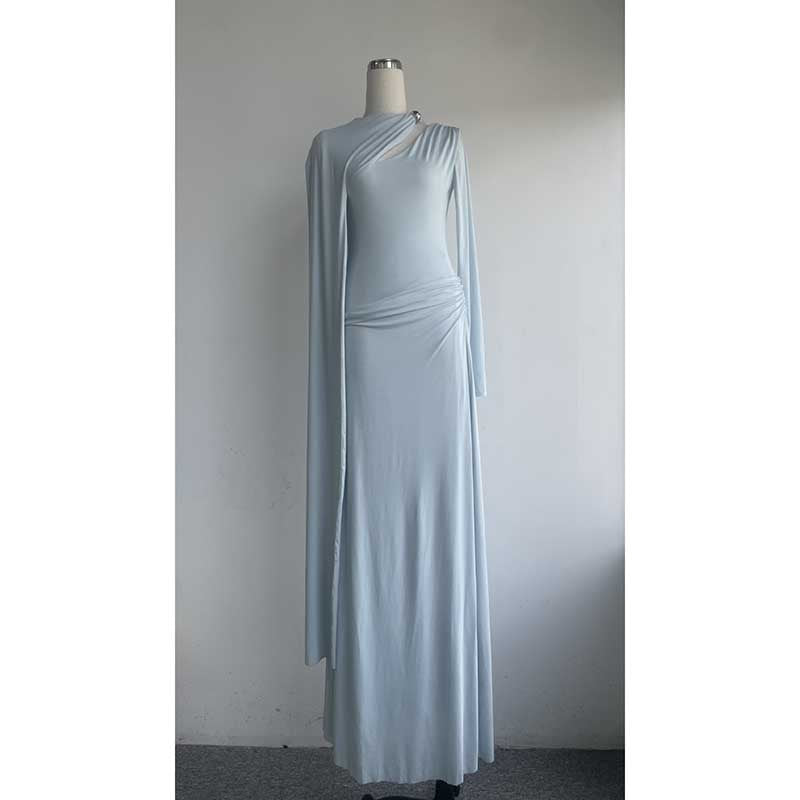 Ruched Maxi Dress With Cape Sleeves Long Evening Dress