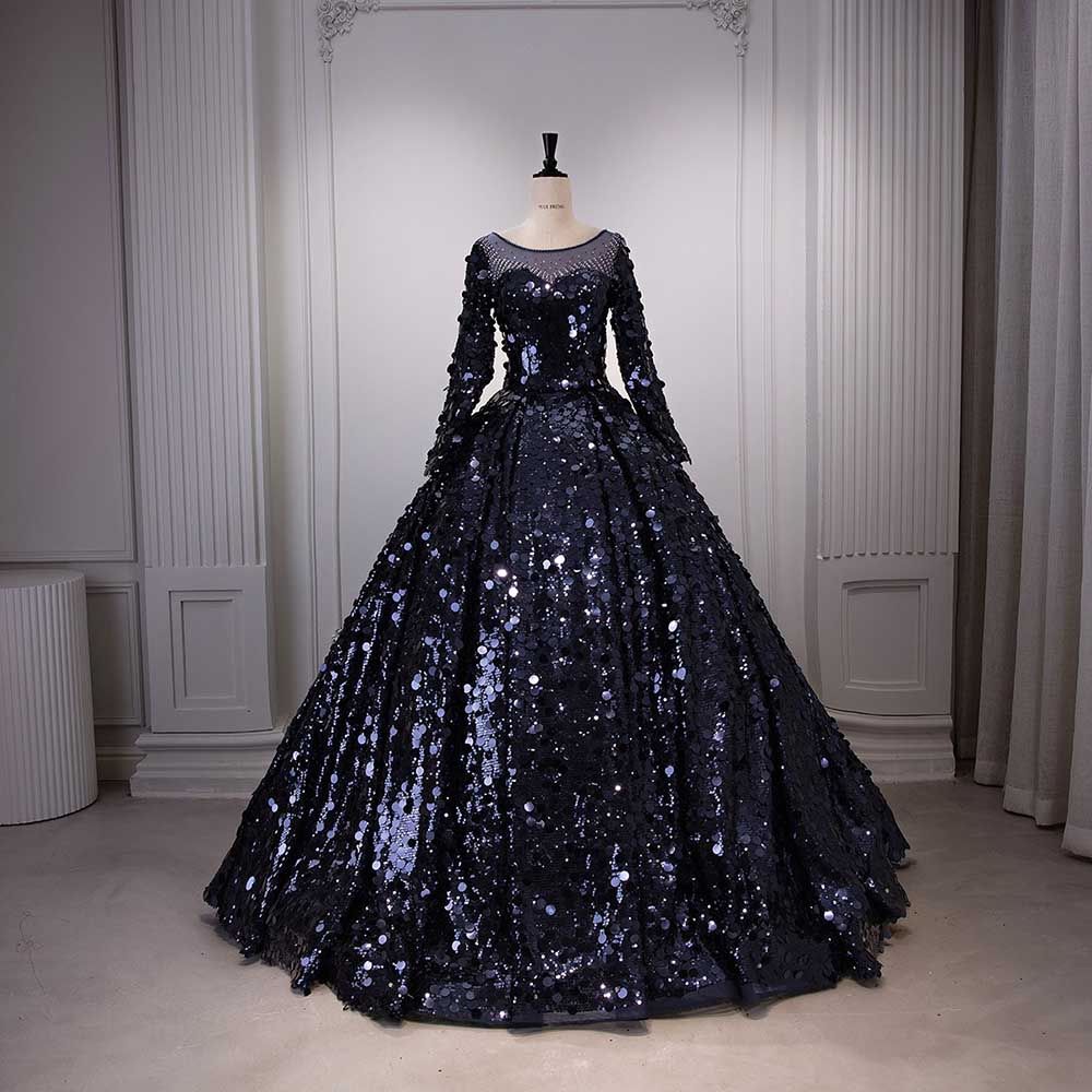 Long Sleeve Sequin Gala Ball Gown Sparkling Dresses