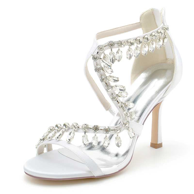 Women Bling Rhinestones Open Toe Wedding Sandals 3.74"