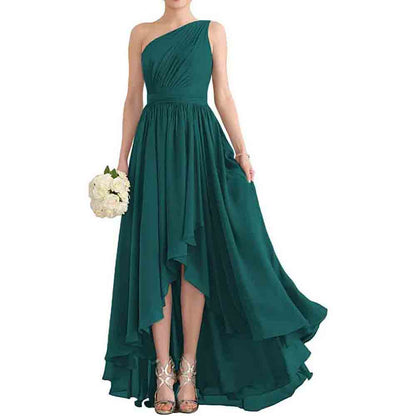 One Shoulder Bridesmaid Dresses High Low Chiffon Evening Formal Gown