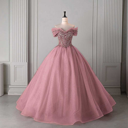 Crystal Tulle Ball Gown Wedding Dress Off-Shoulder Princess Dresses