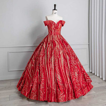 Luxurious Red Ball Gown Prom Dress Off-The-Shoulder Plus Size