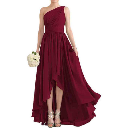 One Shoulder Bridesmaid Dresses High Low Chiffon Evening Formal Gown