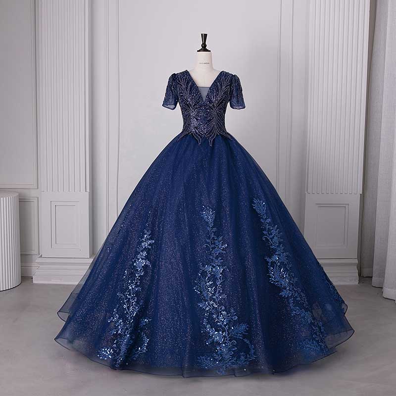 Quinceanera Dress Squin Appliques Short Sleeves Ball Gowns