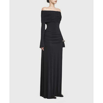 Off Shoulder Ruch Maxi Dress With Sleeves for Women