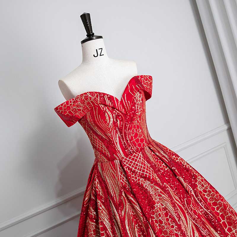 Luxurious Red Ball Gown Prom Dress Off-The-Shoulder Plus Size