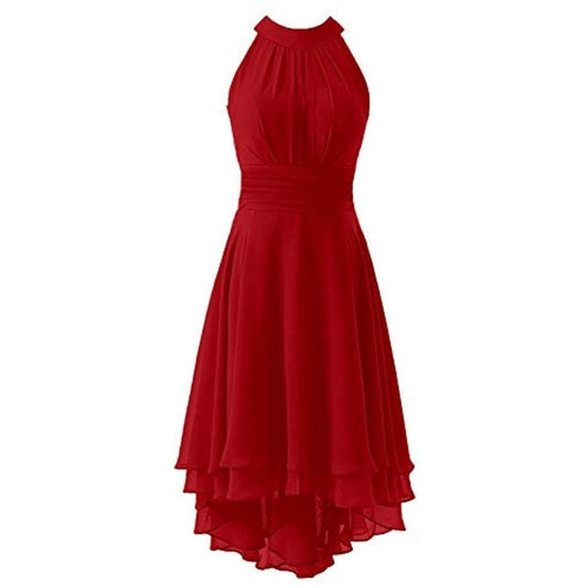 High Low Chiffon Bridesmaid Dress Halter Short Wedding Guest Dress