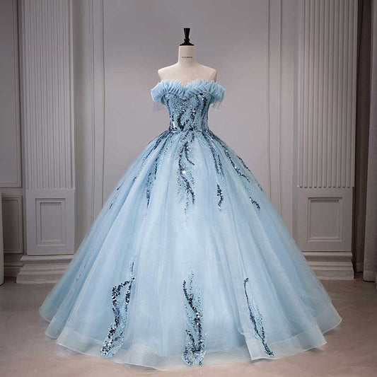 Strapless Ball Gown Rhinestone Off The Shoulder Formal Dresses