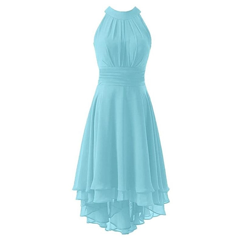 High Low Chiffon Bridesmaid Dress Halter Short Wedding Guest Dress