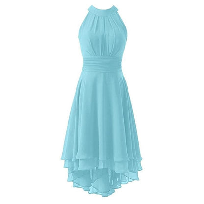 High Low Chiffon Bridesmaid Dress Halter Short Wedding Guest Dress