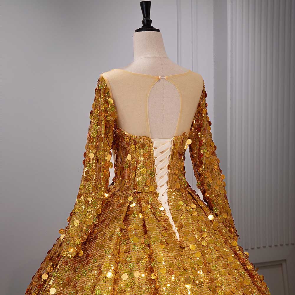Long Sleeve Sequin Gala Ball Gown Sparkling Dresses