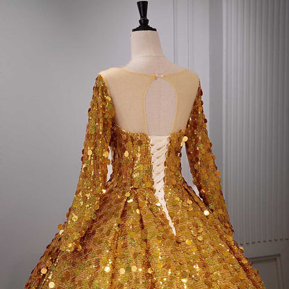 Long Sleeve Sequin Gala Ball Gown Sparkling Dresses