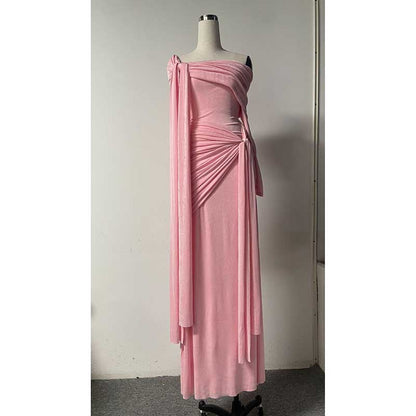 Off Shoulder Knot Detail Maxi Dress Long Evening Dress