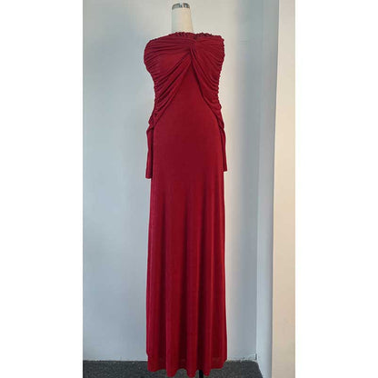 Raw Edge Detail Ruched Maxi Dress Long Sleeves
