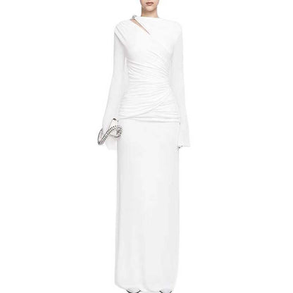 Ruched Draped Detail Maxi Dress Long Sleeve Prom Dresses