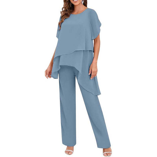 2 Pieces Mother of The Bride Pant Suits Wedding Outfit with Sleeves