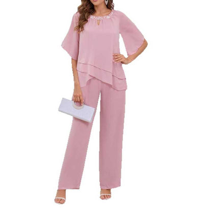 2 Pieces Mother of The Bride Pant Suits Wedding Outfit with Sleeves