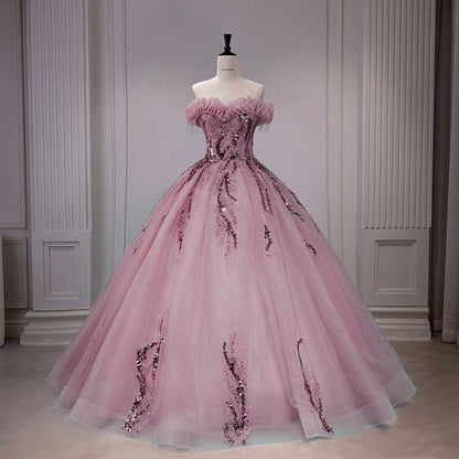 Strapless Ball Gown Rhinestone Off The Shoulder Formal Dresses