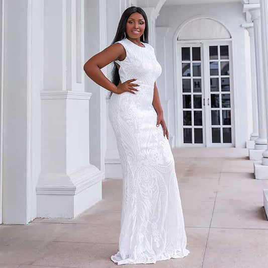 Plus Size Floral Sequined Wedding Evening Prom Dress Bridal Gowns