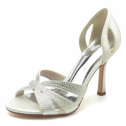 3.74" Glitter Prom Heels Slip On Satin Wedding Sandals