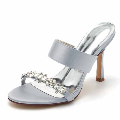 3.74" Satin Bridal Shoes Open Toe Kitten Heel Pumps