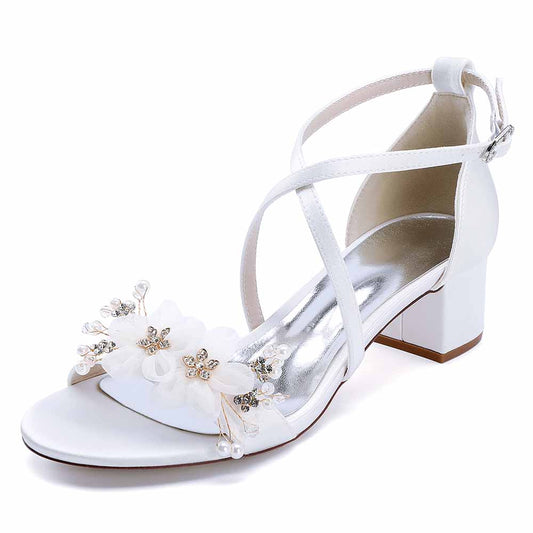 Crossing Strap Dress Shoes Wedding Sandals With Flower Applique
