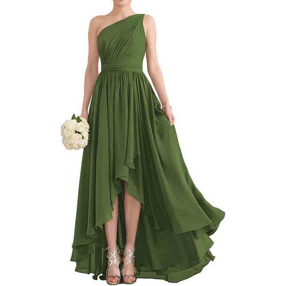 One Shoulder Bridesmaid Dresses High Low Chiffon Evening Formal Gown