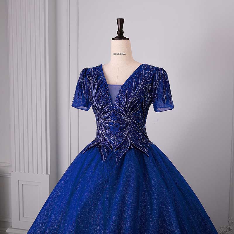 Quinceanera Dress Squin Appliques Short Sleeves Ball Gowns