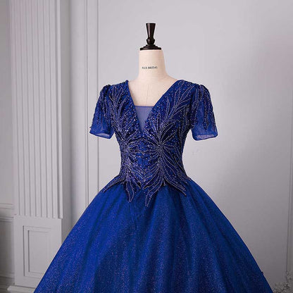 Quinceanera Dress Squin Appliques Short Sleeves Ball Gowns