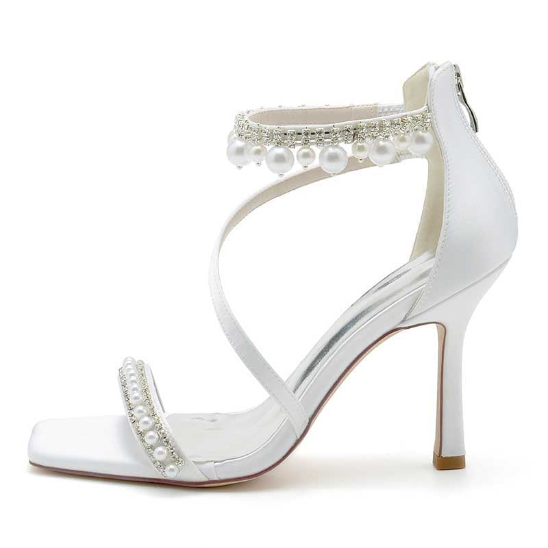 Women Back Zipper Bridal Shoes Square-Toe Wedding Sandals 3.74"
