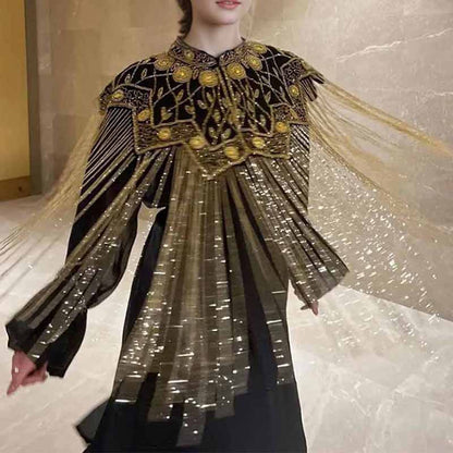 Gatsby Style 20s Metallic Cape – Gold & Silver Beaded Fringe Mesh Cape