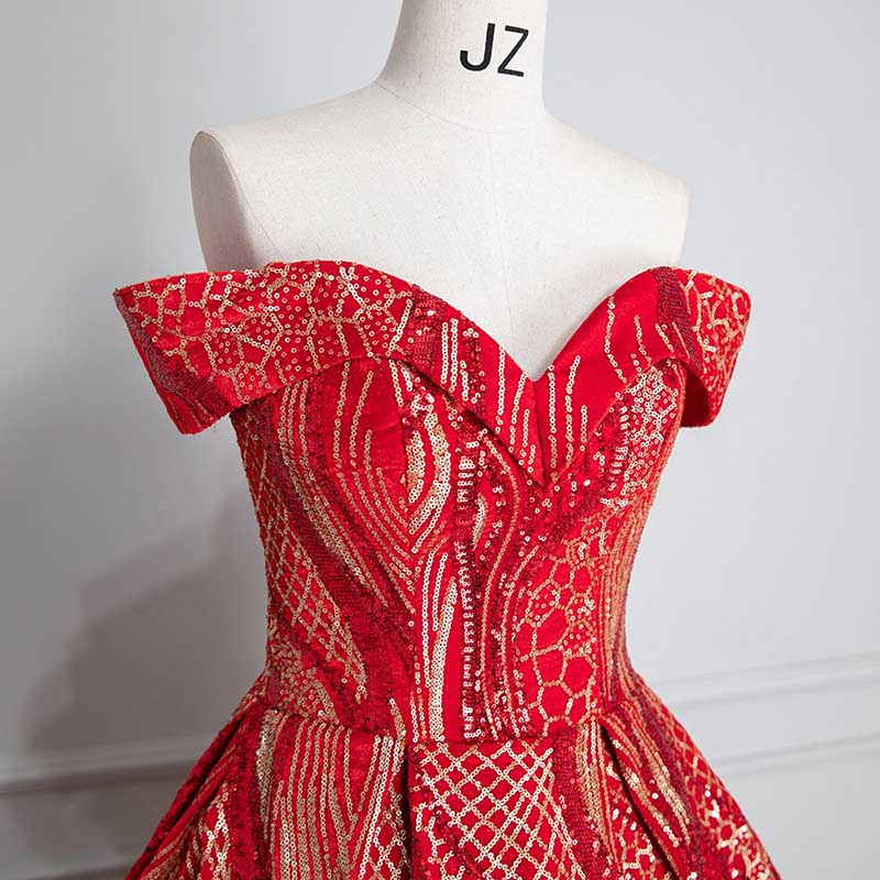 Luxurious Red Ball Gown Prom Dress Off-The-Shoulder Plus Size