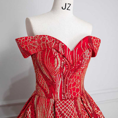 Luxurious Red Ball Gown Prom Dress Off-The-Shoulder Plus Size