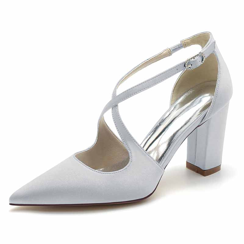 3.35" Crossing Strap Satin Wedding Shoes Prom Heels
