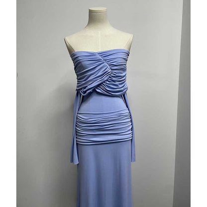Off Shoulder Ruch Maxi Dress With Sleeves for Women
