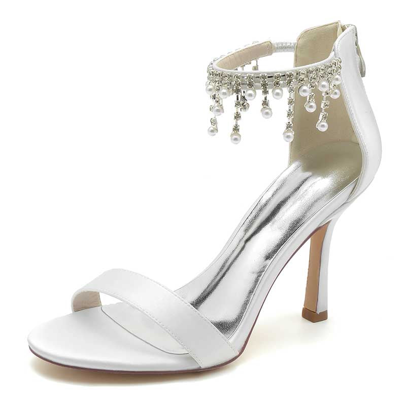 Bridal Heel 3.74" Ankle Strap Open-Toe Crystal Wedding Shoes
