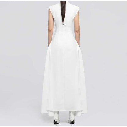 Mock Neck A-Line Midi Dress with Pockets For Women