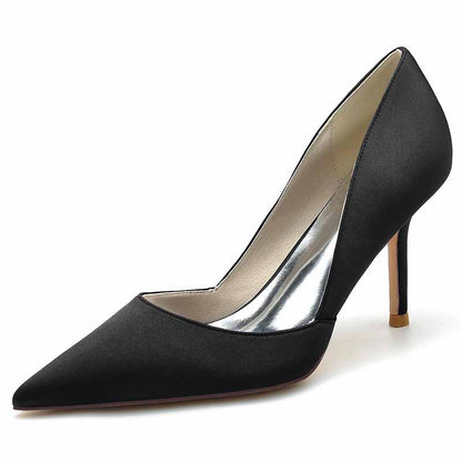 3.35" Point Toe Satin Bridal Shoes Heeled Prom Heels