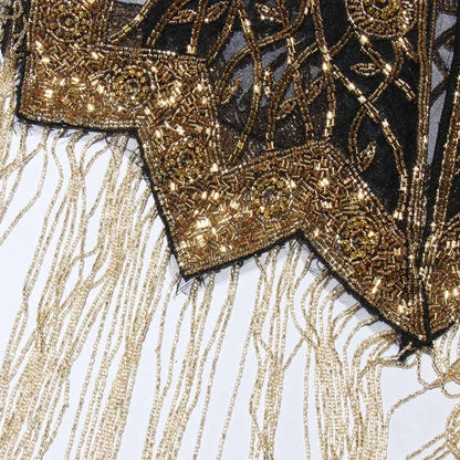 Gatsby Style 20s Metallic Cape – Gold & Silver Beaded Fringe Mesh Cape