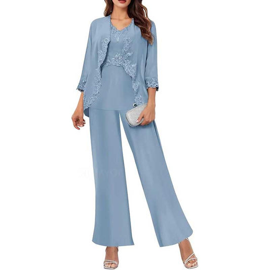 3PC Mother of The Bride Pants Suits Wedding Pantsuits Formal Outfit Sets