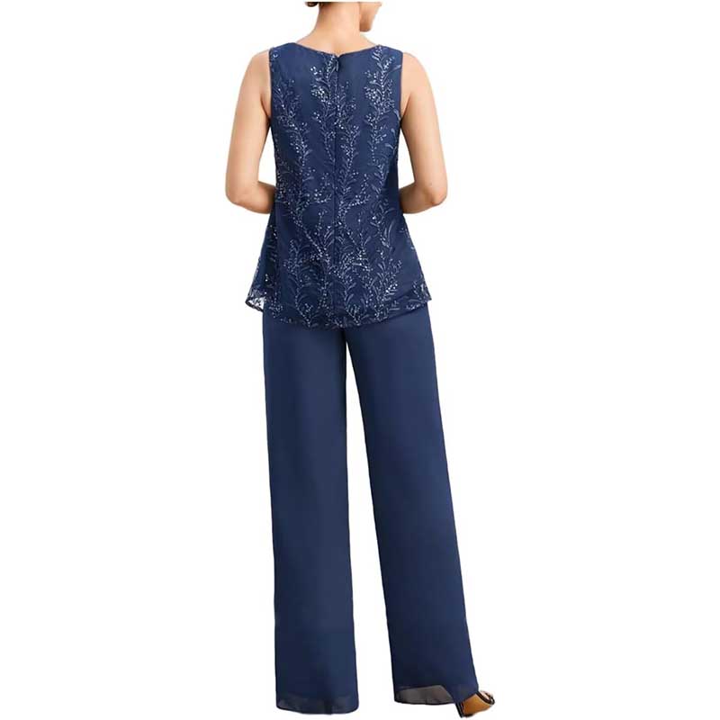 3 Pcs Mother of The Bride Suit Jacketed Lace Applique Formal Set with Sleeves