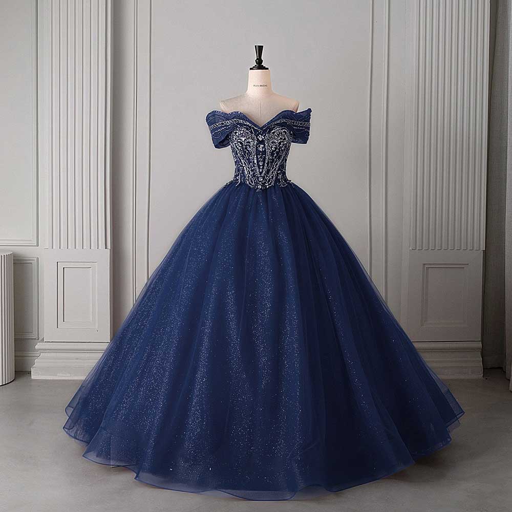 Crystal Tulle Ball Gown Wedding Dress Off-Shoulder Princess Dresses