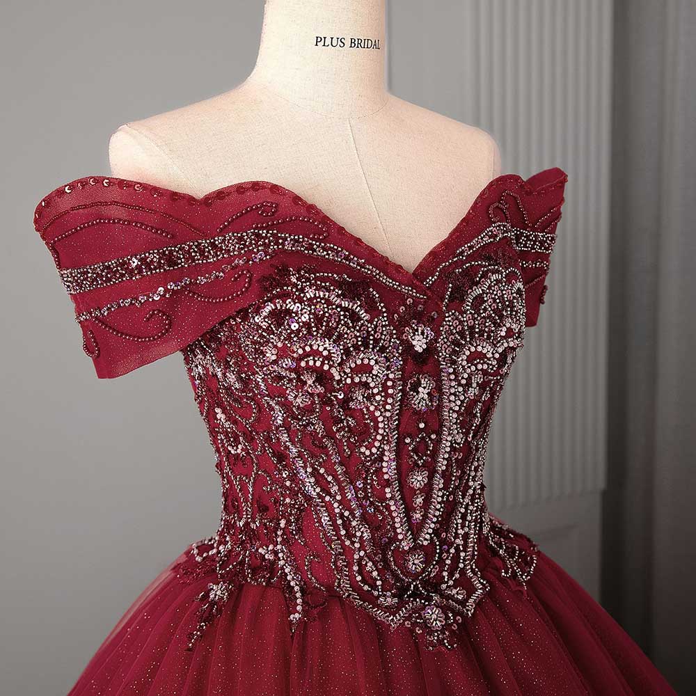 Crystal Tulle Ball Gown Wedding Dress Off-Shoulder Princess Dresses