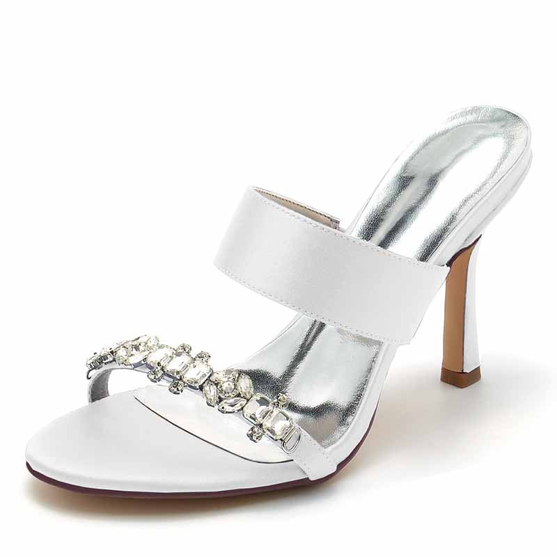 3.74" Satin Bridal Shoes Open Toe Kitten Heel Pumps