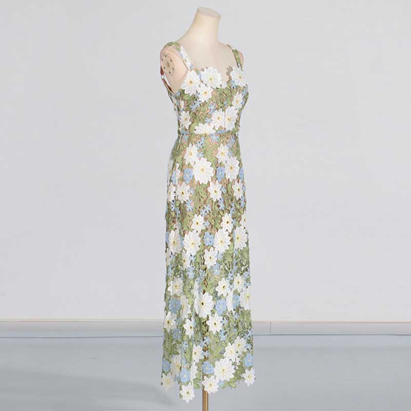 3D Flower Hollowed Midi Dress