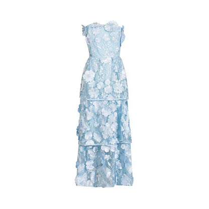 3D Floral Flower Strapless Midi Dress
