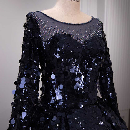 Long Sleeve Sequin Gala Ball Gown Sparkling Dresses