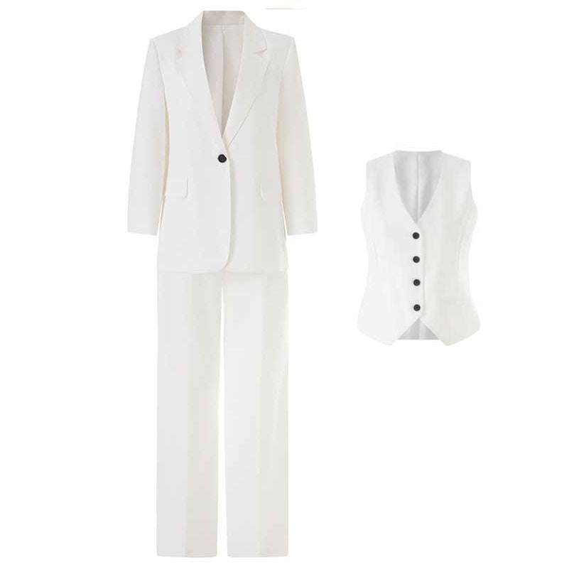 Women's 3-Piece White Wedding Pantsuit | Wide-Leg Blazer, Top & Pants